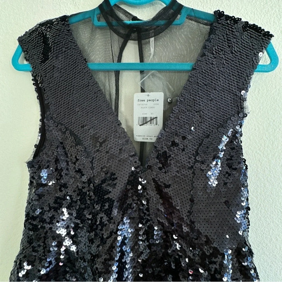 Free People New Dance til dawn black sequin mesh minidress XS - Picture 5 of 15